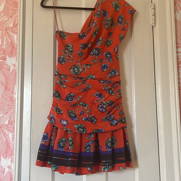 Derek Lam 10 Crosby; one-shoulder 100% silk orange floral dress NWT; size 6 - Picture 6 of 10